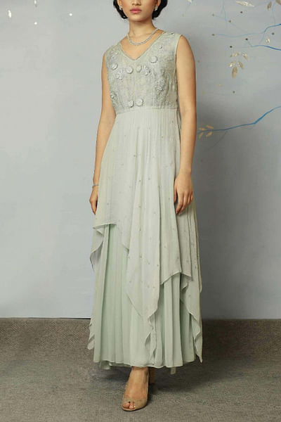 Ice grey embellished gown