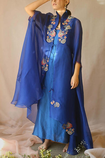 Blue embroidered cape