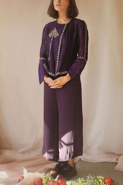 Aubergine embellished top set