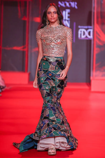 Multicoloured patchwork lehenga set