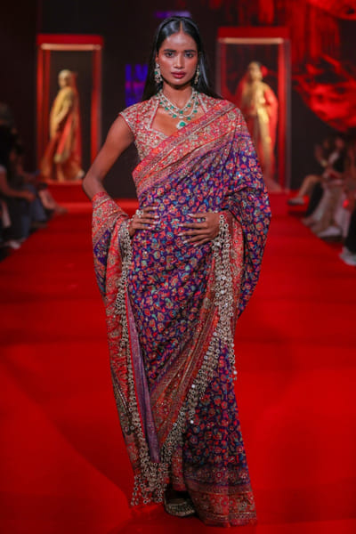 Purple jadau embroidered sari set