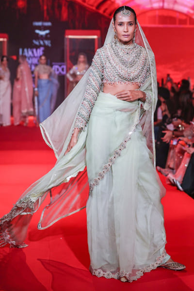 Mint green jadau embroidered sari set