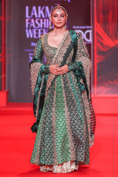 Green mirror embellished anarkali set