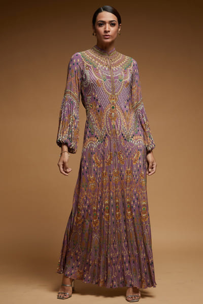 Lavender rhinestone embroidered gown