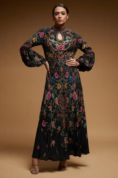 Black rhinestone embroidered gown