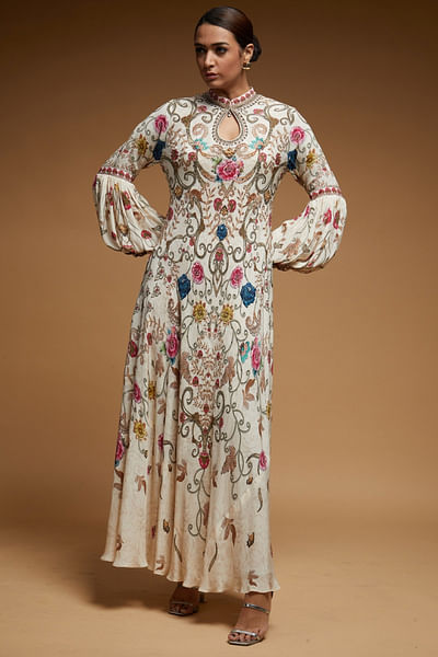 Ivory rhinestone embroidered gown