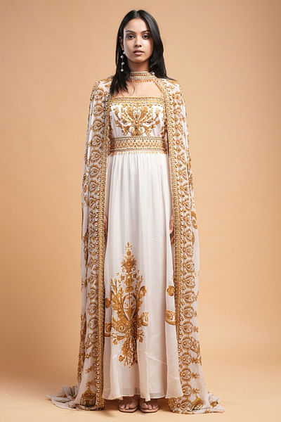 Beige printed cape and dress