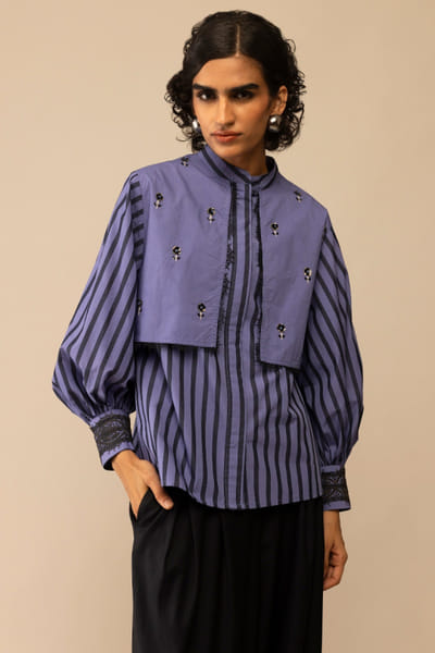 Blue striped poplin shirt