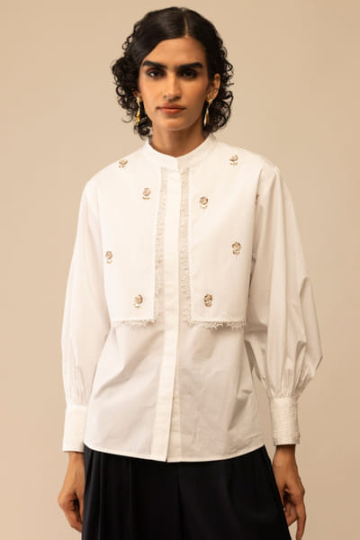 White Mughal floral embroidered shirt