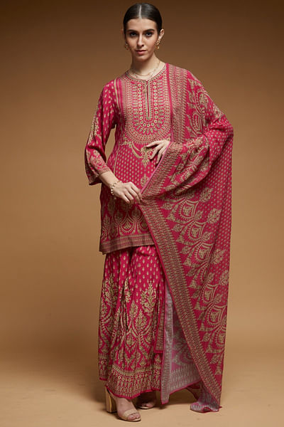 Pink Swarovski embroidered sharara set