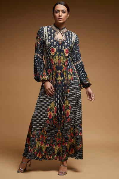 Black embroidered gown