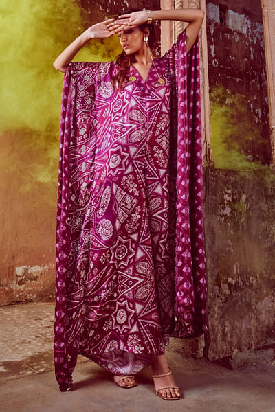 Purple jaal printed jumpsuits