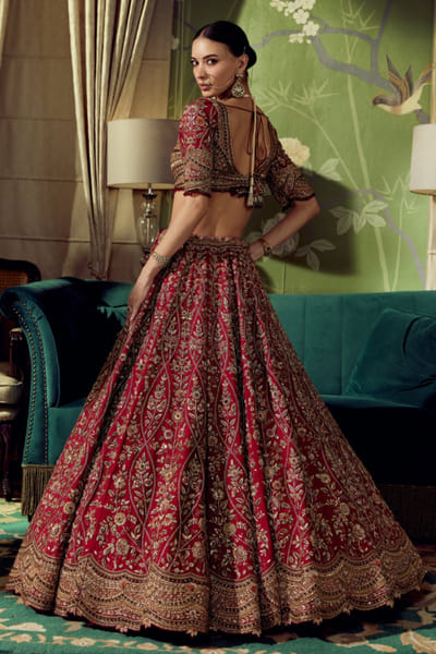 Roqa Red floral zardozi embroidered lehenga set ROQAJUL26D150675