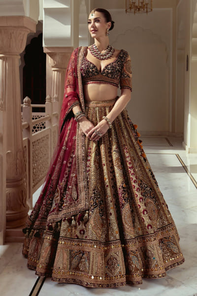 Roqa Green zardozi embroidered lehenga set ROQAJUL26D150674