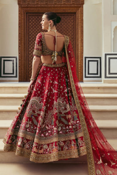 Roqa Red floral embroidered lehenga set ROQAJUL26D150671