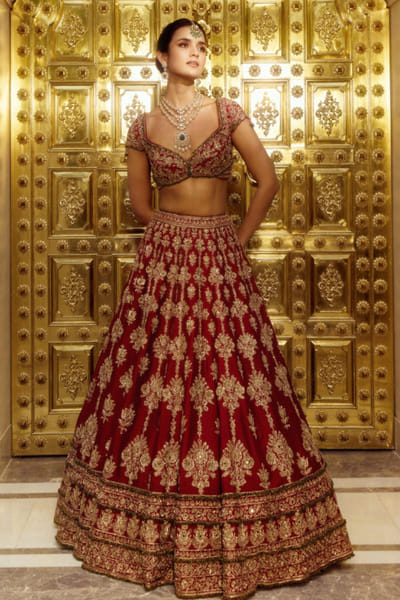 Roqa Red zari embroidered lehenga set ROQAJUL26D150673