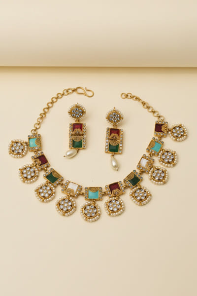 Multicolour gemstones necklace set