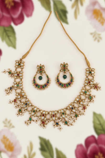Multicolour navratna necklace set