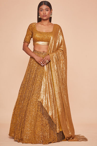 Gold sequin embroidered lehenga set