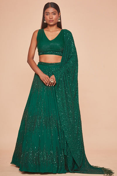 Emerald sequin embroidered lehenga set
