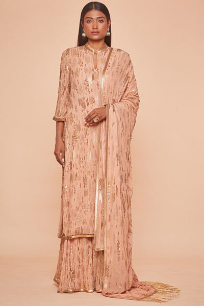 Blush pink sequin embroidered kurta set