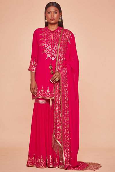 Rani pink sequin embroidery gharara set