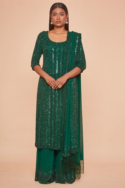 Emerald sequin embroidered kurta set
