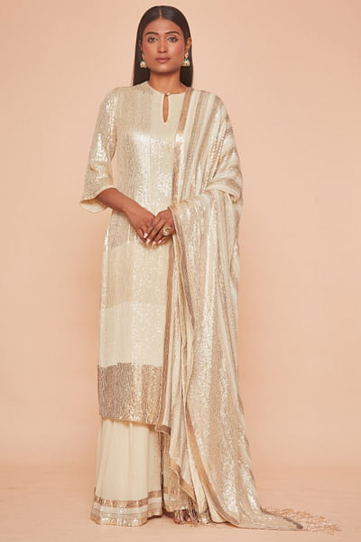 Ivory sequin embroidered kurta set