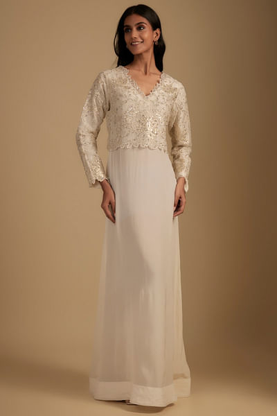 White cutwork embroidered crop top and dress