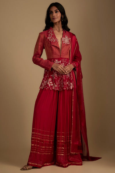 Red embroidered sharara set