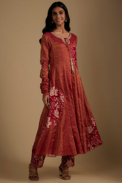 Red zardozi embroidered anarkali set