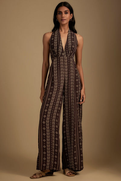 Brown printed jumpsuit and cape