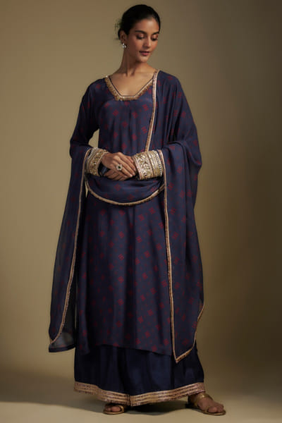Navy blue printed kurta set