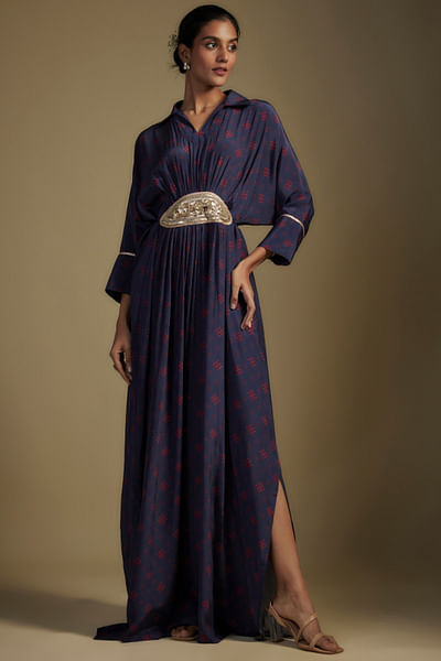 Navy blue embroidered dress
