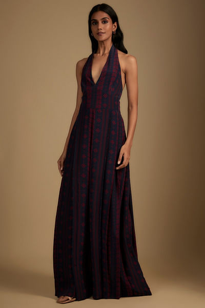 Navy blue printed jumpsuit and cape