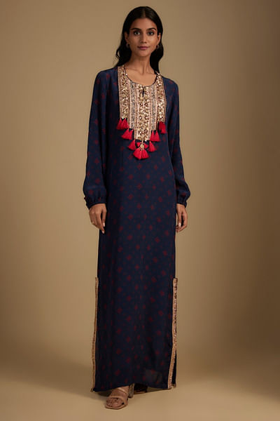 Navy blue printed kurta