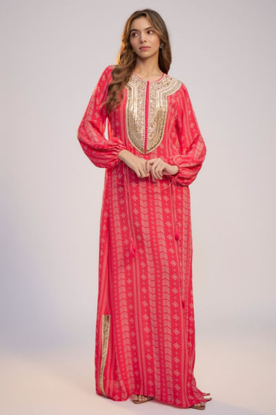 Pink printed and embroidered dress