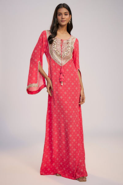 Fuchsia pink printed dress