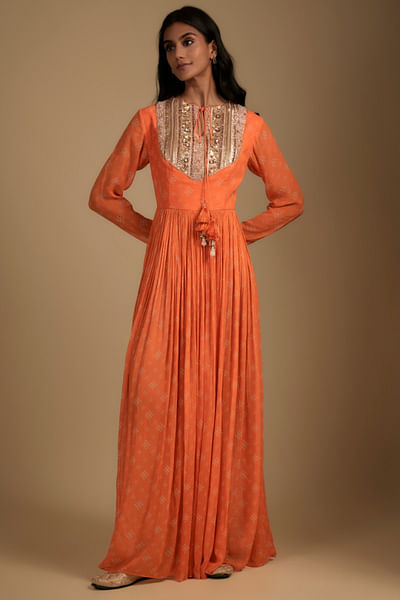 Orange zardozi embroidered dress