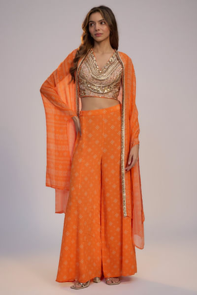 Orange printed sharara set