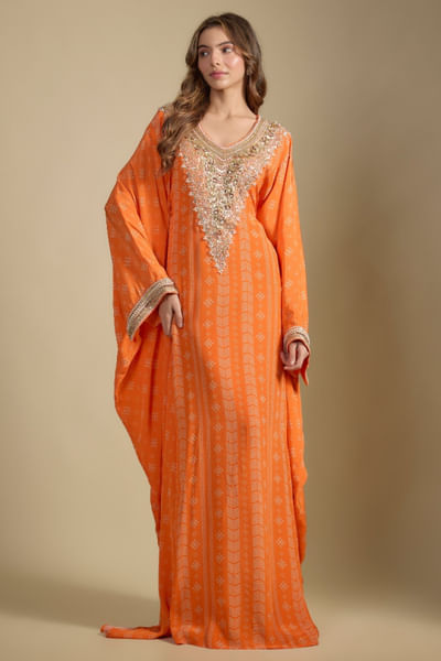 Orange printed kaftan dress