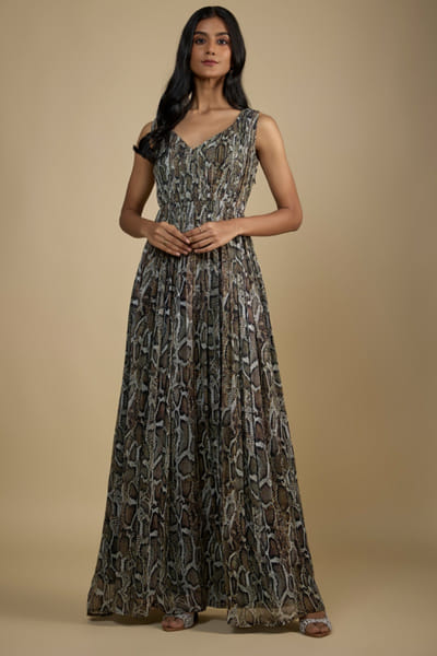 Snake printed georgette dress