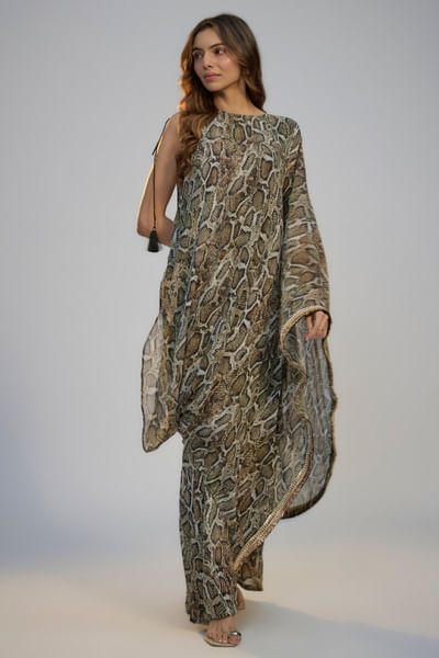 Multicolour snake printed kaftan dress