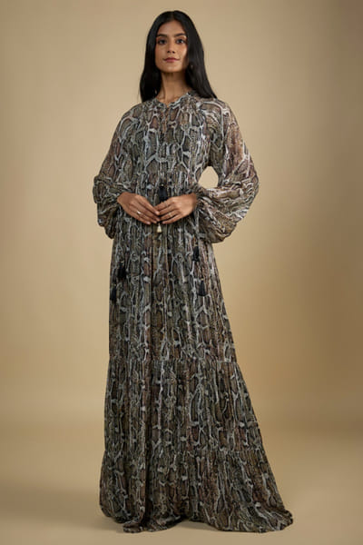 Snake printed bell sleeves dress