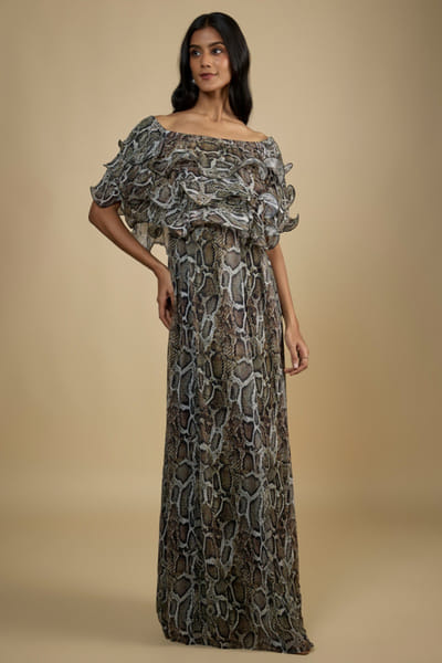 Snake print ruffled dress