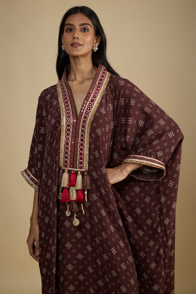 Brown printed kaftan