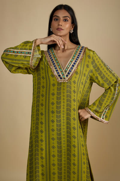 Green printed kaftan