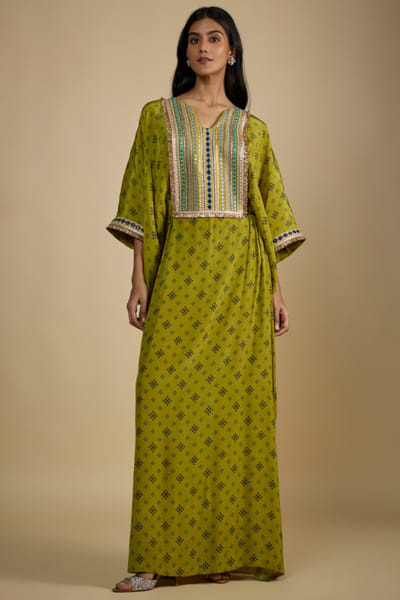 Green printed kaftan