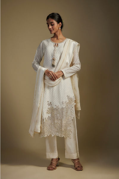 White sequin embroidered kurta set