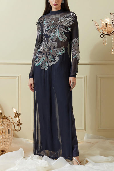 Navy blue dress and trousers